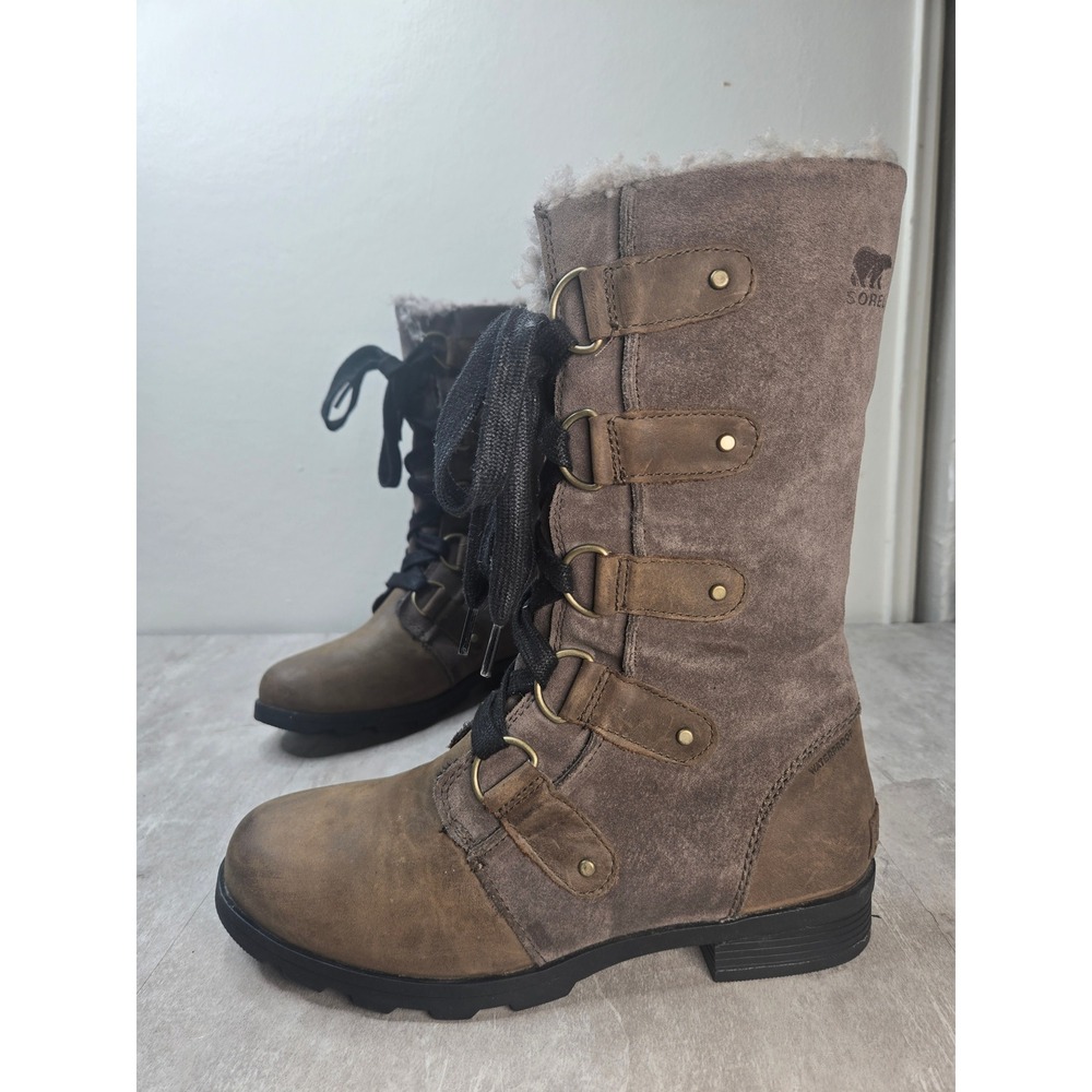 Sorel Lace Up Combat Boots Sz 8 Waterproof Brown Leather Winter Snow Hiker Shoes